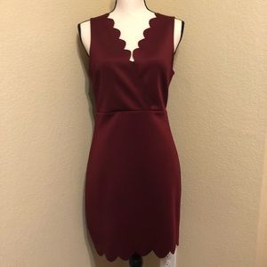 NWT She+Sky Wine Red Scallop Classy Dress